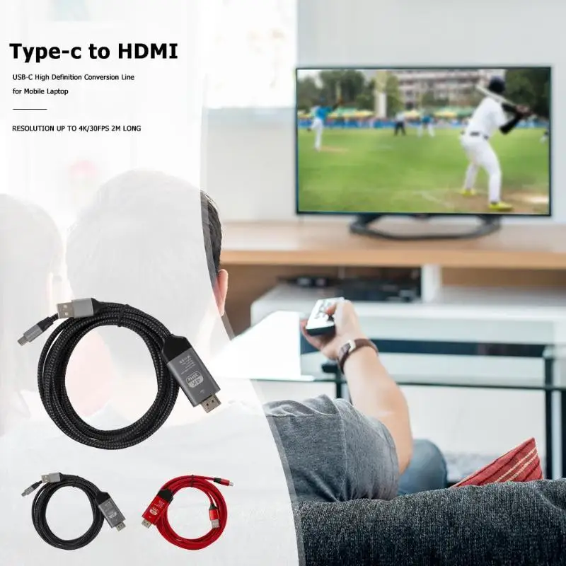 4K type-C к HDMI алюминиевый сплав 2 м кабель конвертера с USB для телефона ноутбука