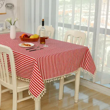 

Linen Rectangle Tablecloth Tassels Rectangular Table Cloth Cover for Party Wedding Home Decoration JA55