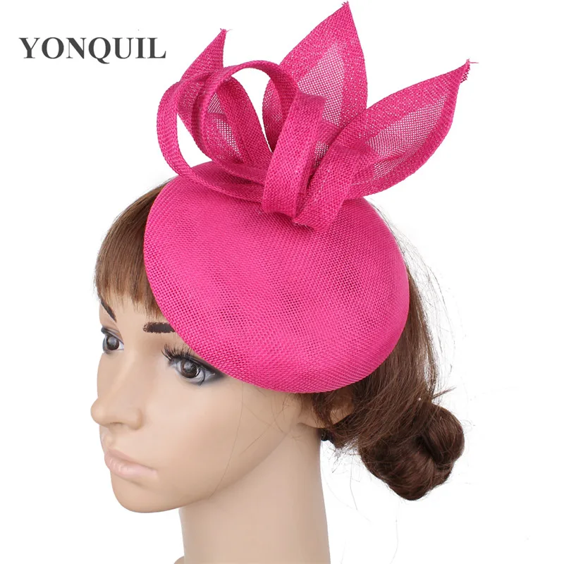 hot pink Имитация sinamay красивый свадебный головной убор для волос аксессуары Элегантные женские вечерние Головные Уборы Заколка для волос вечерние фетровые шляпы - Цвет: hot pink