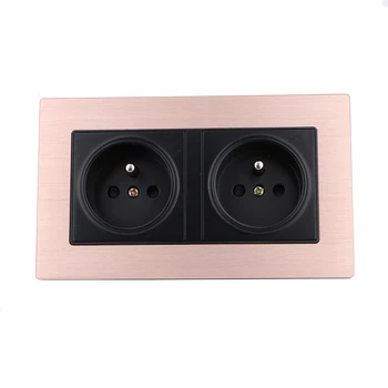 

Piece Golden EU Double Power Socket AC Schuko Power Panel 16A EU Standard Wall Outlet