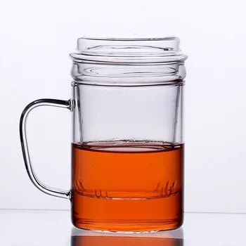 

450ml Drinkware Mugs Double Wall Glass for Tea Drinking with Tea Infuser and Lid Transparent Tea Cups mugs With Lid