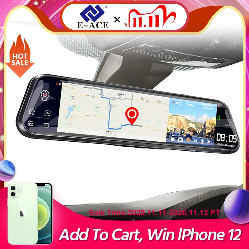 E ACE D14 12 Inch 4G Android 8.1 Car Dvr Mirror GPS Navigation Dash Cam Auto Video Recorder Dual Lens support 1080P Rear Camera|DVR/Dash Camera| - AliExpress