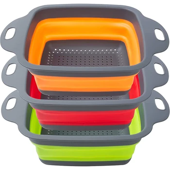 

Collapsible Colanders Set of 3 Silicone Kitchen Strainer Set - Perfect for Draining Pasta, Vegetable (Square)