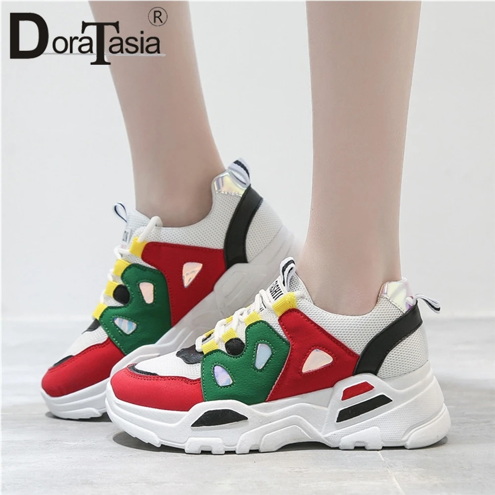 

DORATASIA Big Size 36-42 Ladies New Fashion Mixed Colors Sneakers Spring Autumn Flats Women Flat Platform Lace Up Shoes Woman