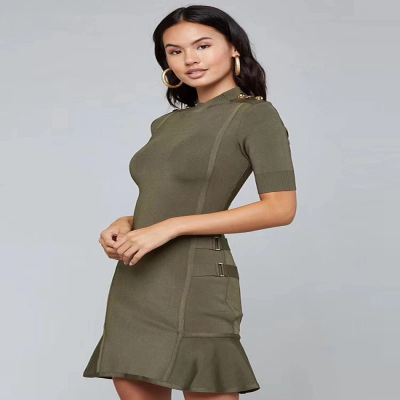 Новое поступление, летнее платье для женщин, Vestidos, элегантное облегающее Бандажное платье, полукруглый мини, сексуальное Клубное платье, платья для вечеринок знаменитостей