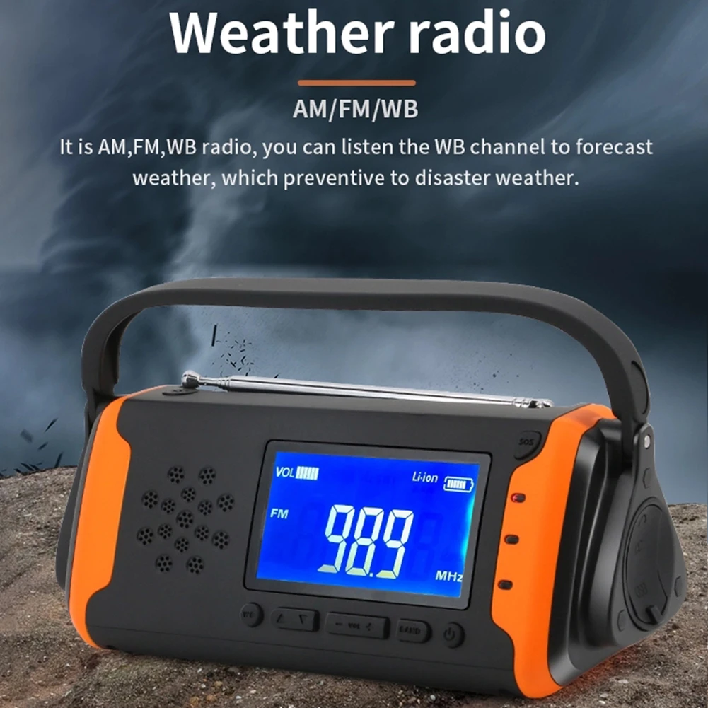 

Hand Crank Portable Dynamo Outdoor Emergency Radio Solar Powered Flashlight USB Charger Power Bank Multifunctional Household