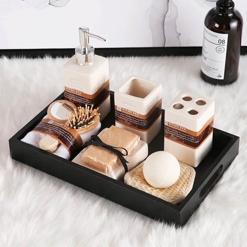 

Bathroom Accessories Set Ceramic Soap Dispensers Toothbrush Holder Gargle Cup Soap Dish With Tray Bath Supplies Set Wedding Gift