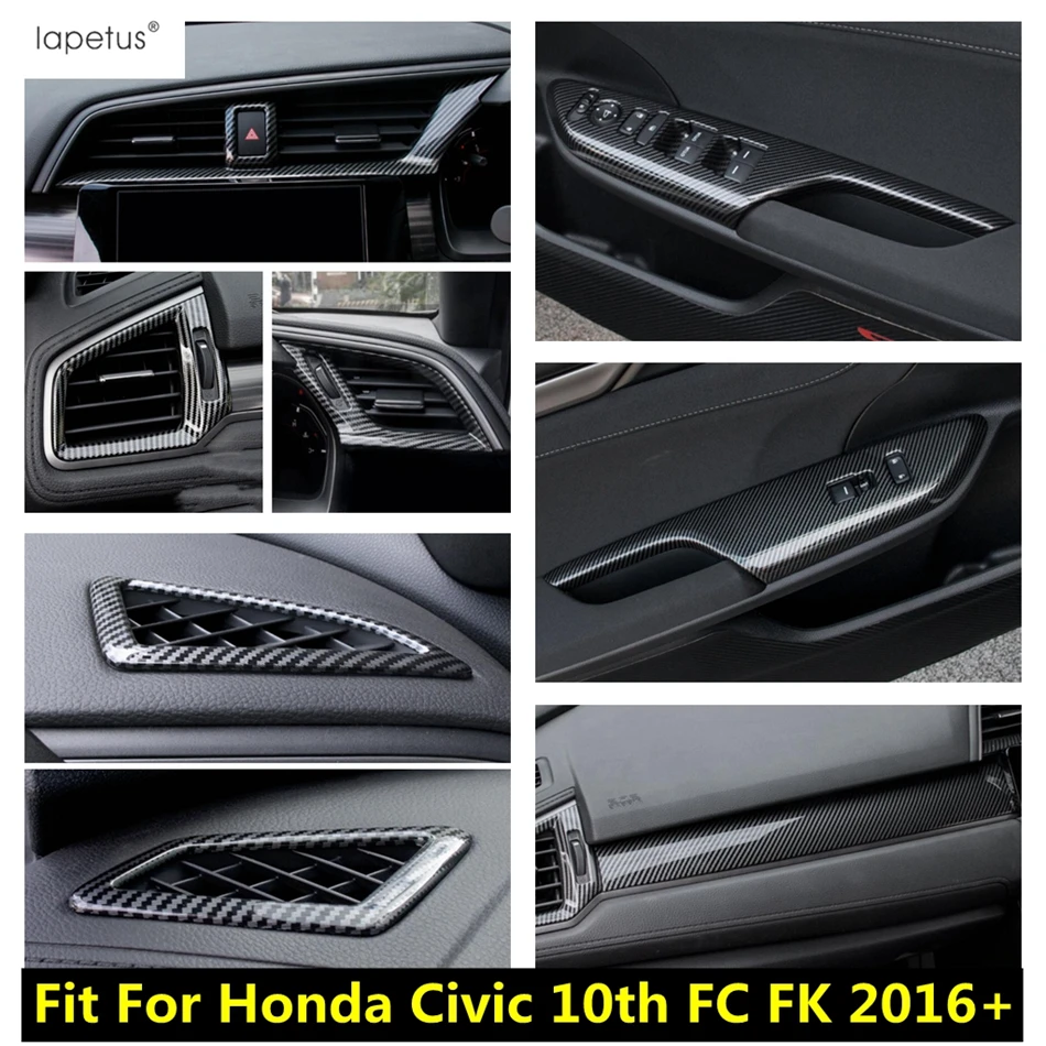 

Window Lift Panel Dashboard Air AC Outlet Vent Cover Trim Carbon Fiber Look Accessories For Honda Civic 10th FC FK 2016 - 2020