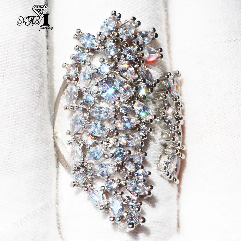 YaYI кольцо с голубым кристаллом 20 CT белый цирконий серебристый цвет обручальные кольца Свадебные кольца с сердцем вечерние кольца для девочек Подарки