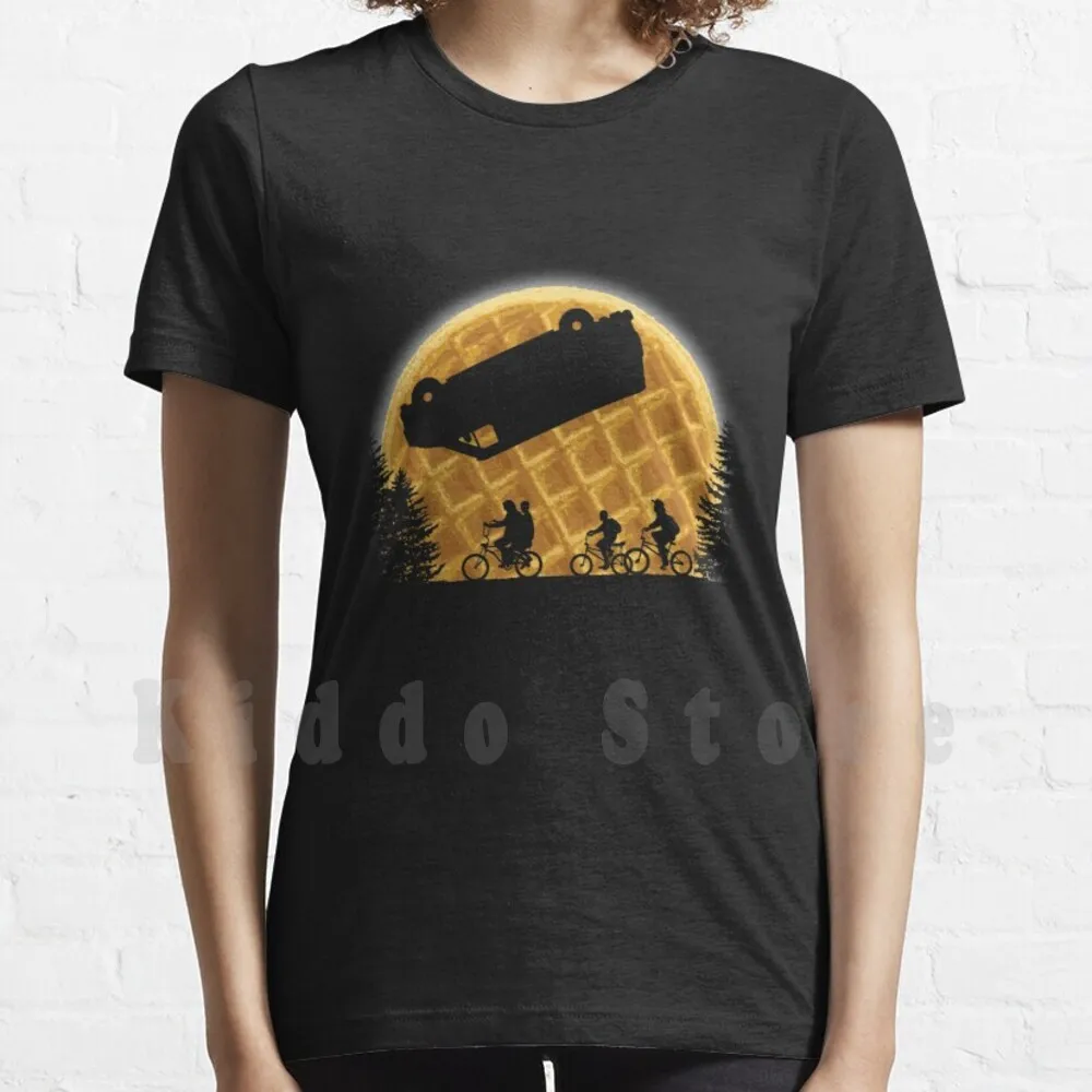 thumbnail image 1 of Stranger Moon T Shirt Cotton Men DIY Print Cool Tee 80s Moon Waffles Netflix Hawkins Upside Down Eleven Demogorgon Things 1980s, 1 of 5