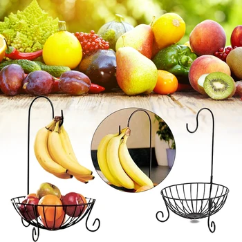 

Kitchen Tableware Metal Fruit Basket Banana Hanger Holder Hook Organizer
