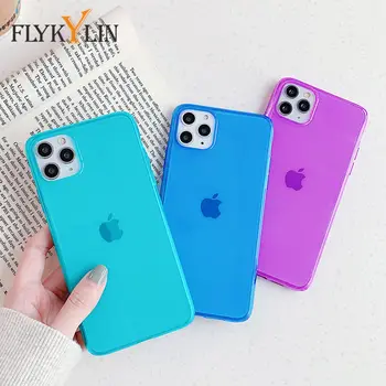 

Fluorescent Solid Color Transparent Phone Cases For iPhone 11 Pro Max XR X XS Max 7 8 Plus Neon Case Soft Silicone Back Cover