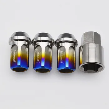 

Burnt blue lightweight Gr5 titanium anti-theft lug nut with open end M12*1.25*35