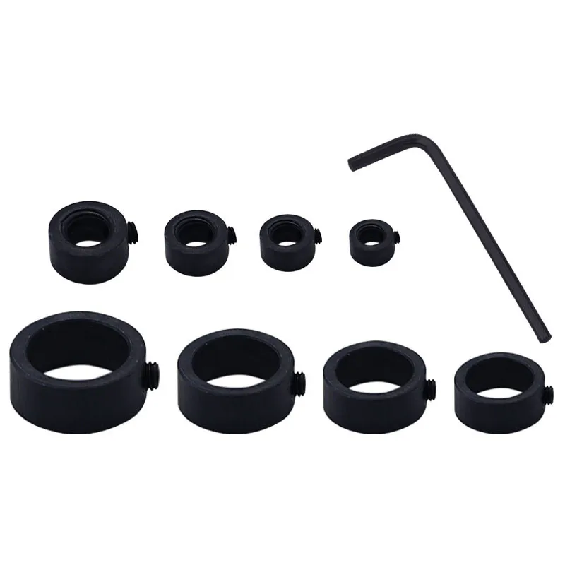 

8pcs Drill Bit Depth Stop Collar Split Ring Woodworking Drills Clamping Device Positioner Hole Drill Press Collars +1pc Wrench