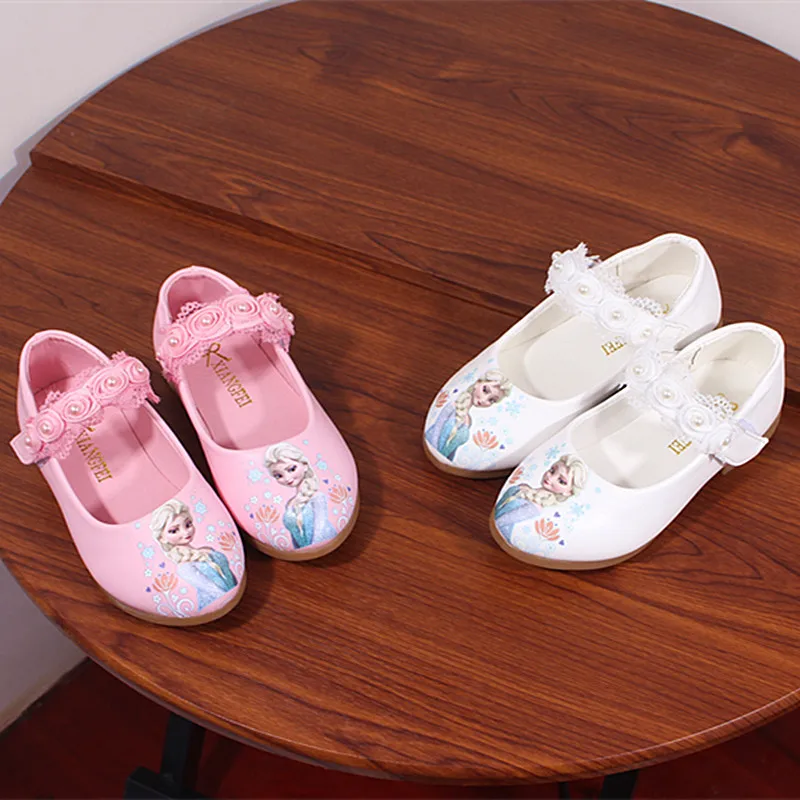 Детская обувь; модные туфли принцессы Эльзы для девочек; Chaussure Enfants; вечерние туфли Эльзы на плоской подошве с цветочным кружевом