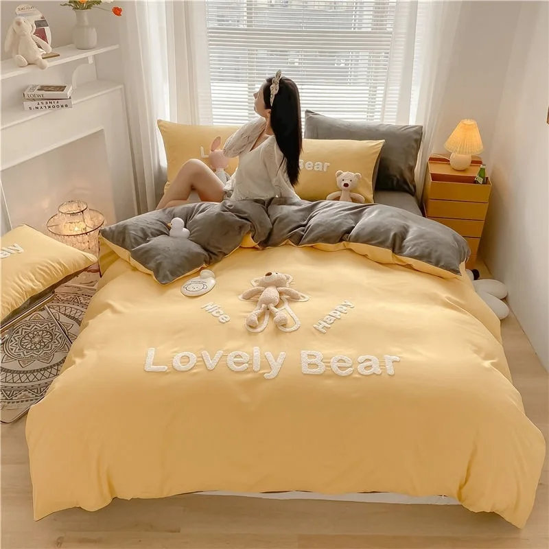 Winter Solid Color Plush 4Pcs Luxury Warmth Bedding Set Full Queen size  Fast heat Linens Duvet Cover Bed sheet set Fitted sheet - AliExpress