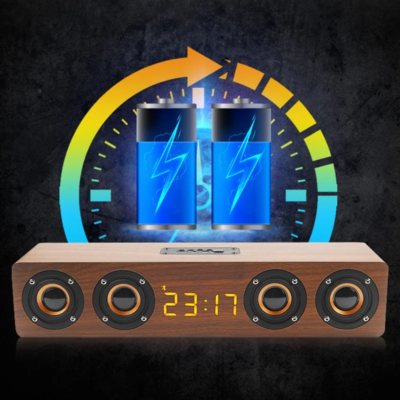 Wooden Portable Clock Wireless Bluetooth Speaker
