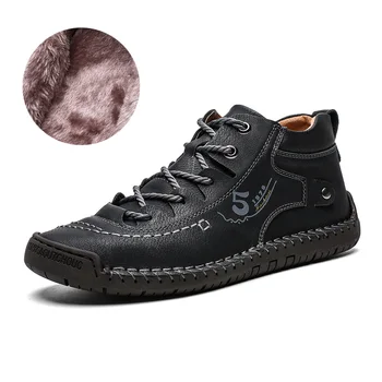 

New Autumn Winter Shoes Men Boots Warm Plush for Cold Winter Mens Ankle Boots Thick Sole Non-slip Snow Boots Black A2584