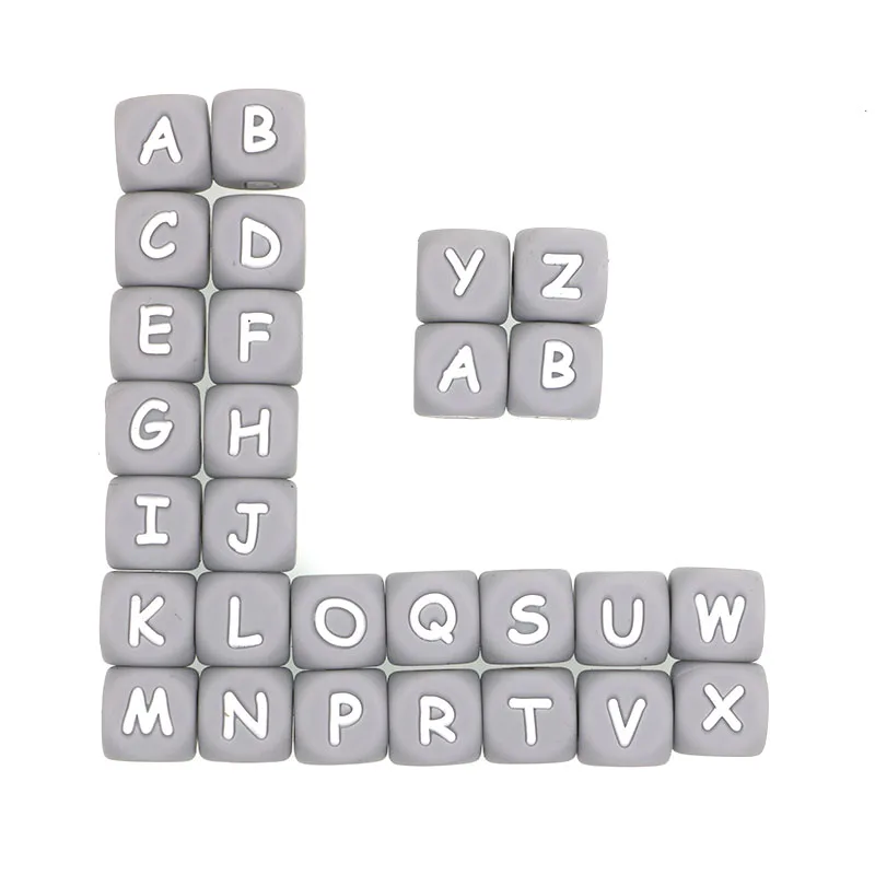 Silicone Baby Letter Beads Pacifier-Chain Bpa-Free 10pc Gray
