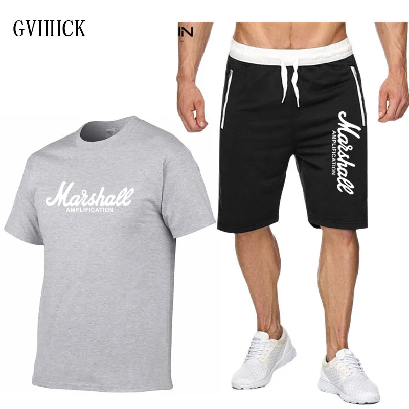 Футболка Marshall+ шорты, мужская спортивная одежда, летний костюм, футболка с коротким рукавом, топ, модная футболка, Harajuku, хип-хоп, уличная одежда - Цвет: 12