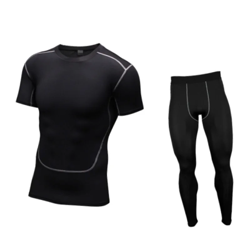 

Men Pro Fitness Sports Tights Elastic Short Sleeve Quick-Dry Compressed T-shirt Basketball Running Training Suit Set