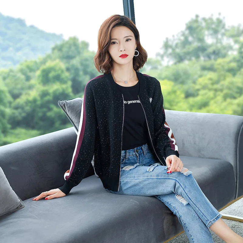 

Casual Loose-Fit Knitted Cardigan 2109 Autumn New Style Korean-style Stand Collar Sweater Coat Zip-up Shirt Jacket WOMEN'S Dress