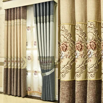 

American Relief Jacquard Curtains for Living Room Bedroom Dining Room Linen Curtain Cloth Blackout Bedroom Nordic Curtains
