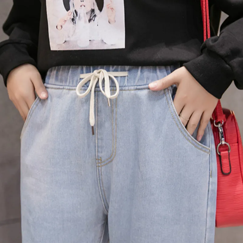 Plus Size Elastic Waist Loose Denim Harem Pants Jeans for Women S M L XL 2XL 3XL 4XL 5XL
