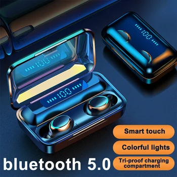 

F9-5C lamp black bluetooth 5.0 binaural headset customized battery display touch headset