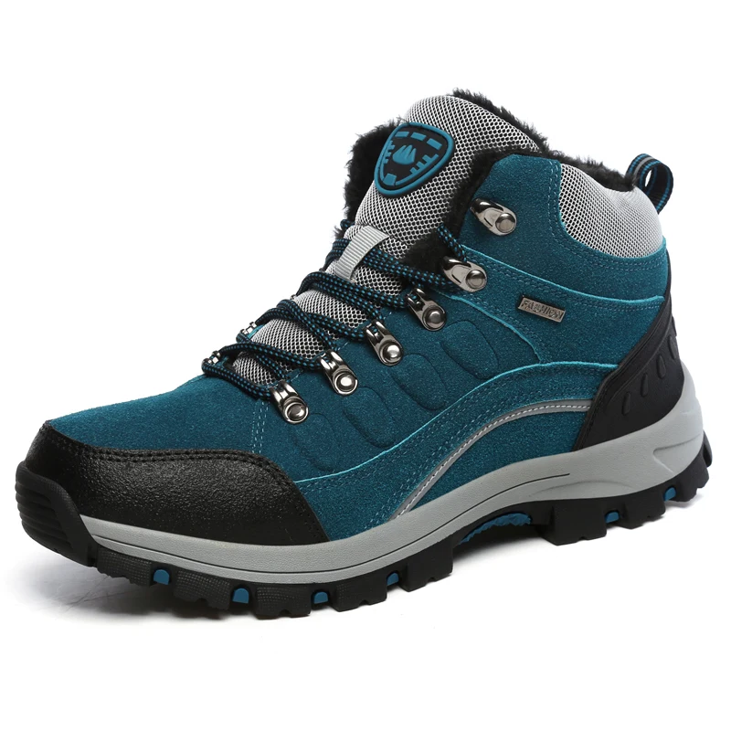 new men's shoes hiking shoes outdoor cotton shoes men's winter warm plus velvet travel leisure sports dad shoes - Цвет: Синий