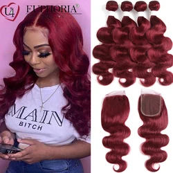 Burgundy 4 Bundles With Closure Body Wave Red 99J Blonde Hair Brazilian Remy Human Hair Bundles With 4x4 Lace Closure Euphoria