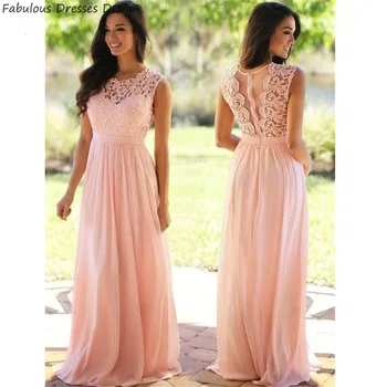 

Charming Pink Applique Lace Bridesmaid Dresses 2020 Chiffon A Line Belt Long Vestido De Festa Wedding Guest Gowns