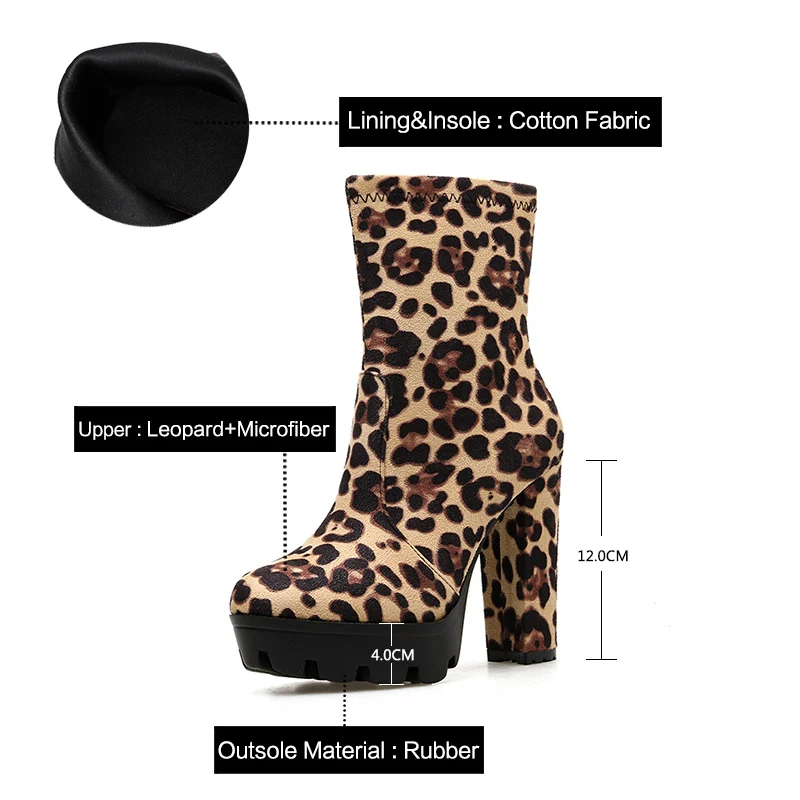 Donnain New Fashion leopard Platform Ankle Boots Women 12cm Thick Heel Platform Boots Ladies Worker Botas Mujer Invierno 2019
