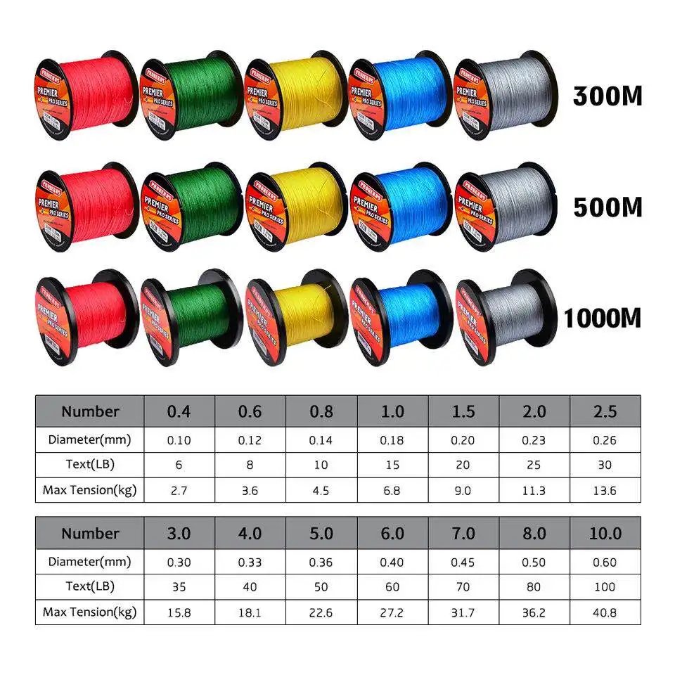 1pc Proberos Premier 300M 500M 1000M Multifilament PE Braided Fishing Line 4 Stand 6LB 30LB 35LB 40LB 50LB 60LB 70LB 80LB 120LB 2