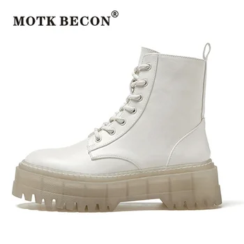 

2020 New Arrivals Ladies Leather Ankle Boots Chunky Boots Women Motorcycle Booties Female Autumn Shoes White Leather Boots Y015