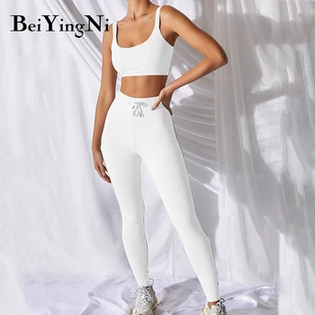 

Beiyingni 2020 Crop Top And Biker Pants Sets Casual Solid Fashion Slim Ruched Workout Matching Sets Skinny Outfits Active Wear