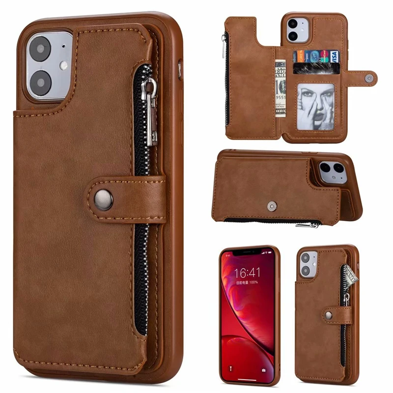 

Fashion Zipper Wallet Case for Apple IPhone 11 Pro Max 6 6S 7 8 Plus X XS XR Luxury Leather Back Cover Card Holder Business