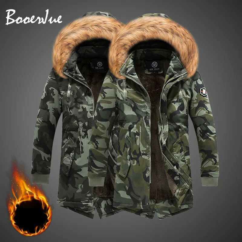 

Winter Long Parka Camo 2020 Men's Hooded Jacket Thick Camouflage Coat Cotton Padded Warm Fur Collar Hat Windproof Ropa De Hombre