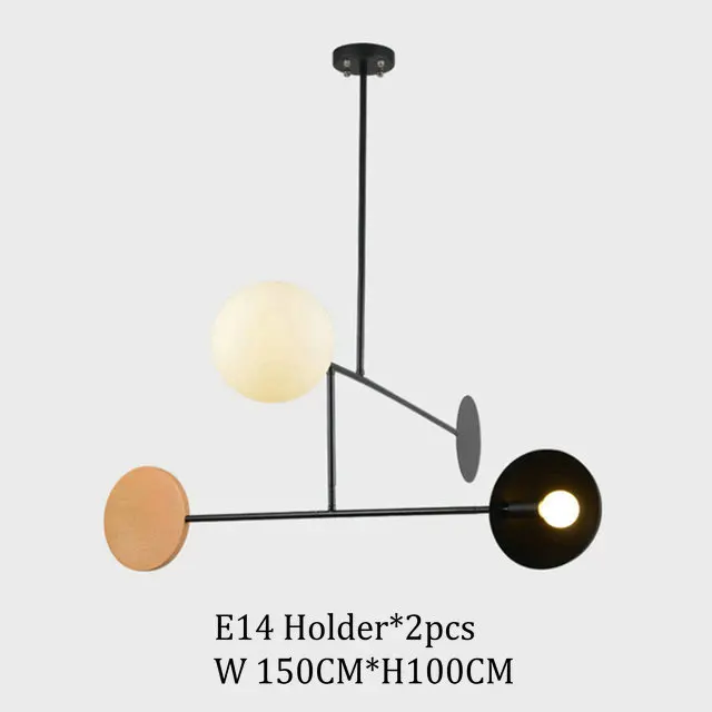 Современная Деревянная люстра Подвесная лампа шар стеклянный абажур Деревенский металлический светильник для гостиной ресторана спальни светодиодный черный подвесной светильник - Цвет абажура: 2 Lights Chandelier