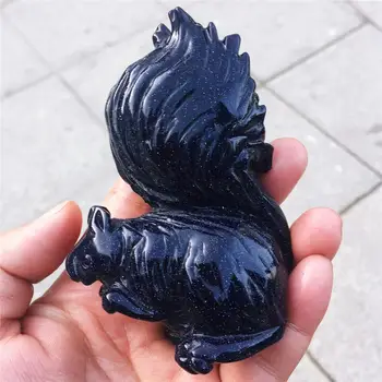 

1pcs Natural blue sand hand-carved animal squirrel bear crystal carved polished furniture decorated with Christmas gifts