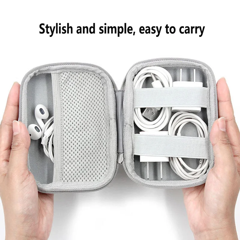 Small oval earphone storage bags hard shell data cable organizer bag mini tech gadgets portable case charger U disk zipper pouch