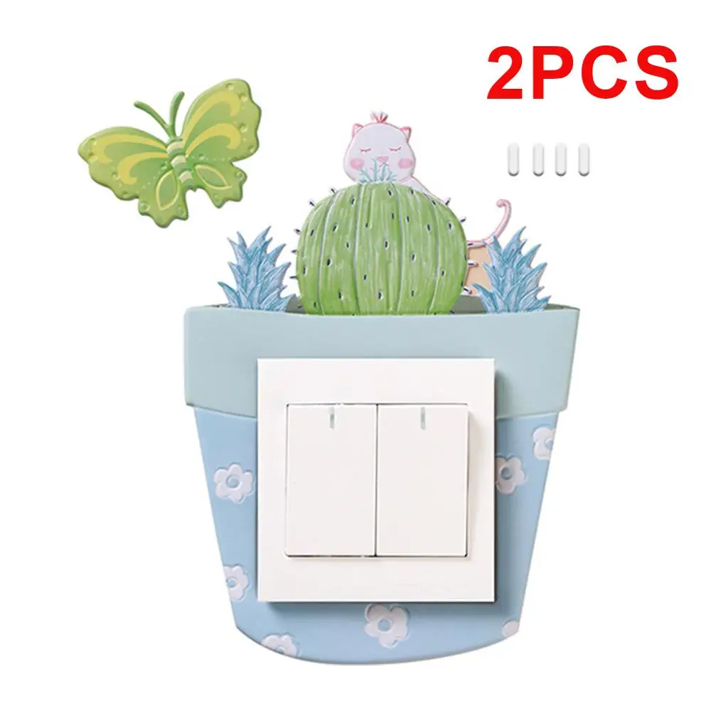 cat cactus 3D Трехмерная Бытовая розетка переключатель паста настенный защитный чехол светящийся мультфильм украшения пылезащитный смарт-чехол - Цвет: cat cactus