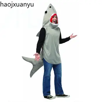 

Purim Christmas Adult Animal Fish Costume Shark Hooded Clothes Shark Performance Wear Women Men Halloween Cosplay Costumes