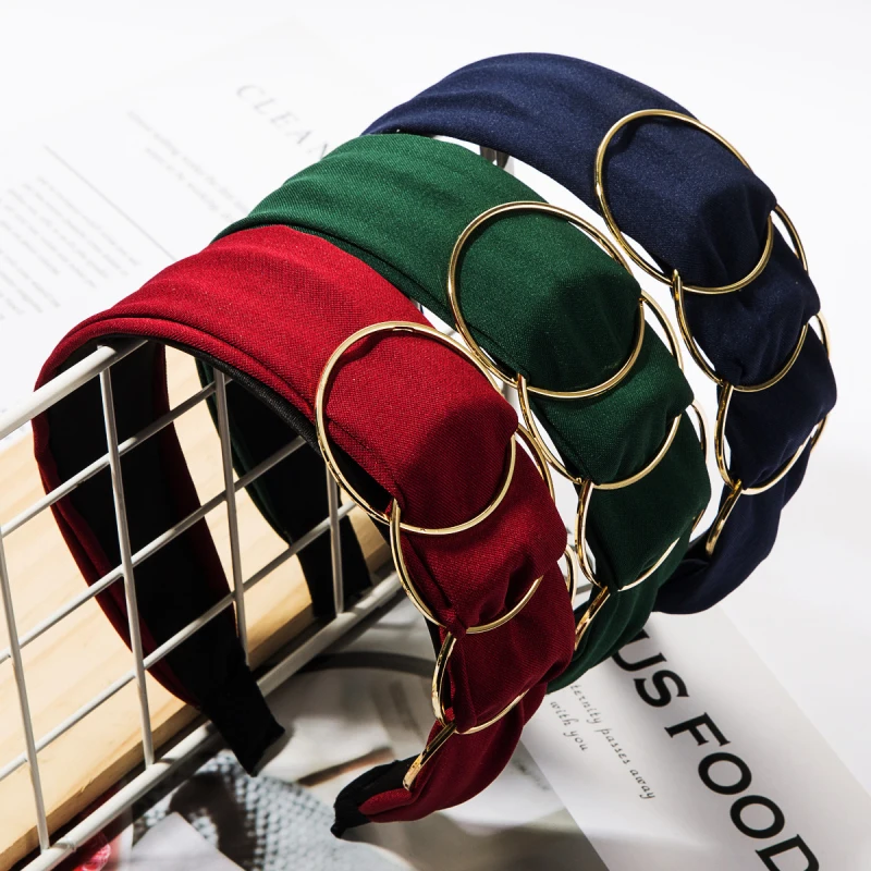 Find Me Solid Color Cloth Wide Headband For Women Multilayer Alloy Circles Hair Band Fashion Jewelry Accessories Wholesale | Украшения и