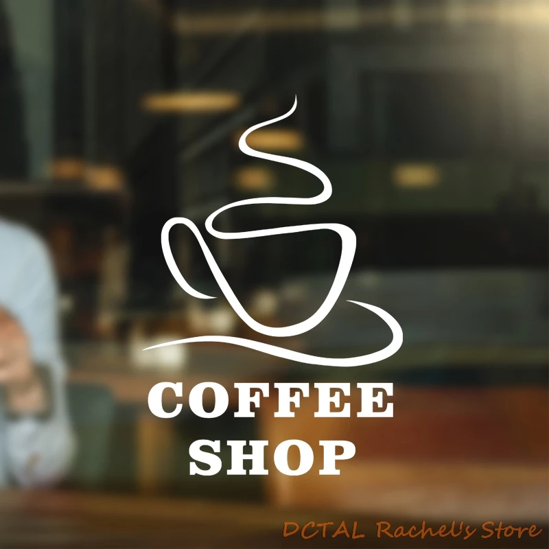 DCTAL Coffee Cup Sticker Dining Room Kitchen Vinyl Wall For Window CAFE Decor Window advertisement DIY Removable