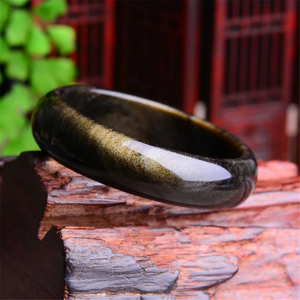 Inner Diameter 55mm Genuine Gold Obsidian Bangle For Women Lady Crystal Love Gift 22x19mm Beads Gemstone Fashion Jewelry AAAAA
