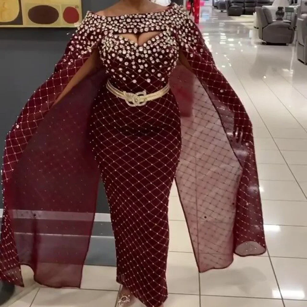

Sparkly Diamond Bodycon Long Dress Women Luxury Long Cap Sleeve Dinner Party Dress African Grid Shiny Club Wear Robe Vestidos