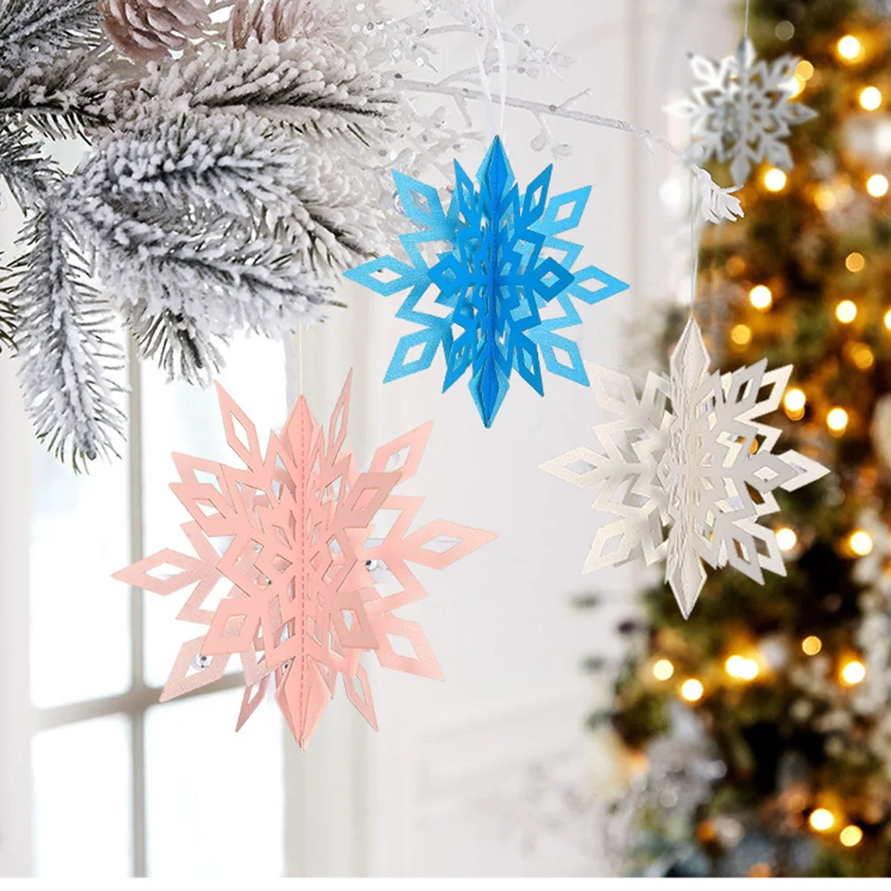 6PCS/String 3D Hollow Snowflake Banner Paper Jam Hanging Ornaments Cardboard Star Charming Home Decoration New Year Supplies