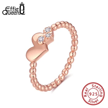 

Effie Queen Elegant Rose Gold Heart Shape Twisted Ring Real 925 Silver with AAAA Zircon for Girl Women Jewelry Gift EQR10