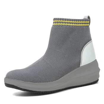 

Waterproof Women Winter Sock Boot Fly Knitted Women Sock Sneaker High Top Winter Running Shoes Women Breathable Platform Shoe 42